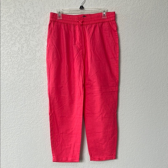 J Crew Cropped Pants Draw String Linen Bright Neon Pink size 8 - Picture 1 of 11